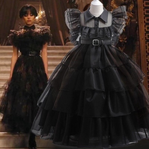 New Deluxe Dress Up Costume for Wednesday Addams Girls Halloween - Picture 3 of 8